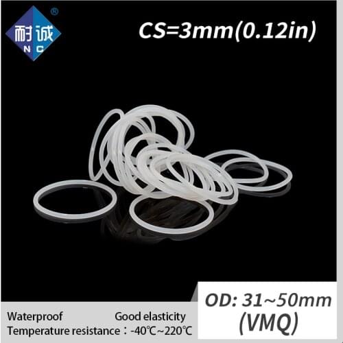 2PCS/lot Silicone rubber oring VMQ CS 3mm OD31/32/34/35/36/38/40/42/43/45/48/50mm O Ring Gasket Silicone O-ring waterproof