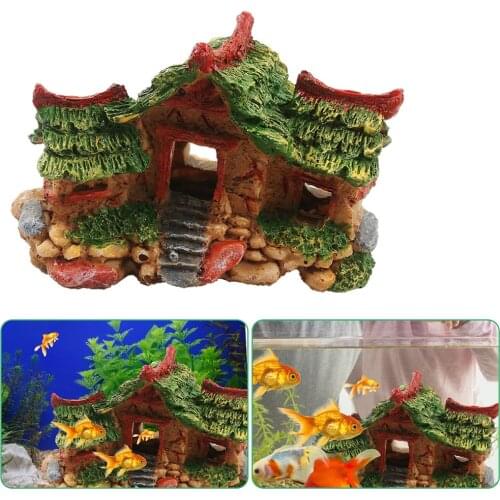 Aquarium Resin Decoration House Moss Shelter Ornamental Fish Tank Resin House Artificial Plant Ornament Landscaping Decoration
