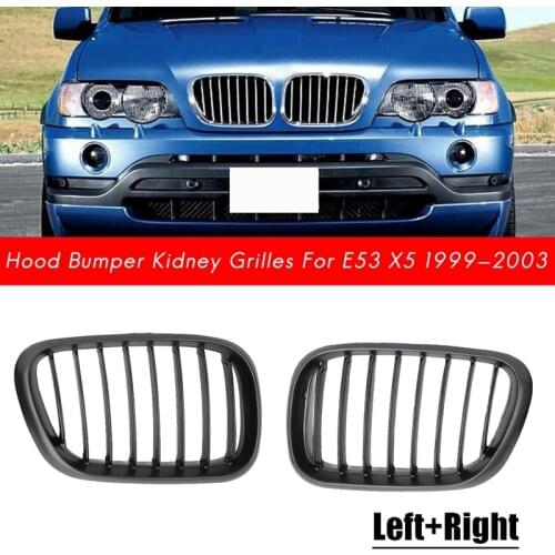 Top!-Car Front Grille Grill L&R Hood Bumper Kidney Grilles Matte Black for -BMW E53 X5 1999 2000 2001 2002 2003 Pre-Facelift
