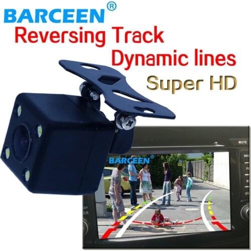 Rain-proof +4 led +170 degree glass material lens + Dynamic track line universal car reversing camera plug on promotion