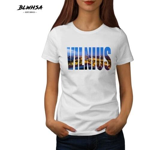 BLWHSA New Vilnius Print T Shirt Women Lithuania City Vilnius 100% Cotton Summer Female T-Shirt Fashion Casual Funny Women Tees