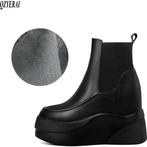 New Winter women shoes natural Genuine leather boots ankle bottom of thick Warm fur Female boots 100% cowhide Chelsea snow boots