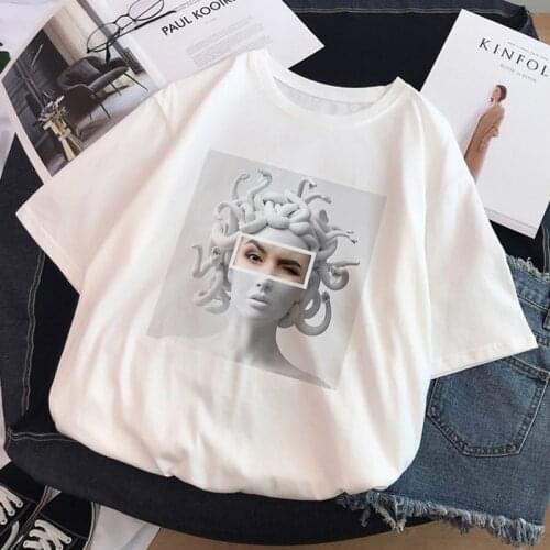 Women Oversized T-Shirts Mythology Story Medusas Head Will Life Men Into A Stone Tops Female T-Shirt Harajuku Ullzang Vintage