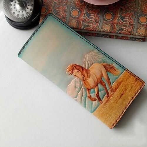 Handmade Women Men House Wallets Purses Women Man Long Clutch Vegetable Tanned Leather Wallet Card Holder Gifts