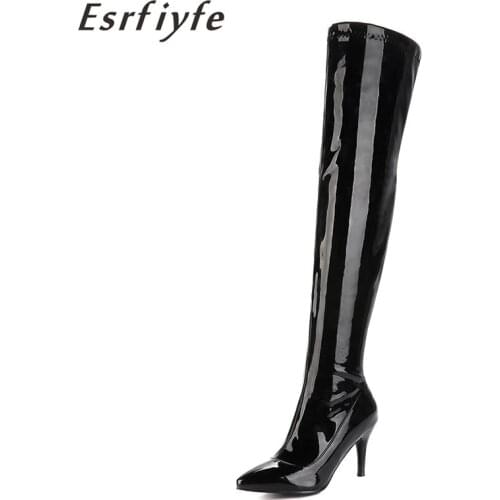 ESRFIYFE 2021 New Sexy Winter Women Over The Knee High Boots Zip Winter Shoes High Heel Pointed Toe Women Boots Big Size 30-48