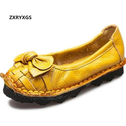 2020 New Fashion Spring and Summer Soft Sole Non-slip Comfortable Genuine Leather Shoes Woman Sweet Bow Womens Shoes Flat Shoes