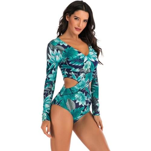 Women Rash Guard One-Piece Long Sleeve Surfing Suit Sunscreen Female UV Protection Swimsuit Hot Spring Diving Suit Bathing Suit