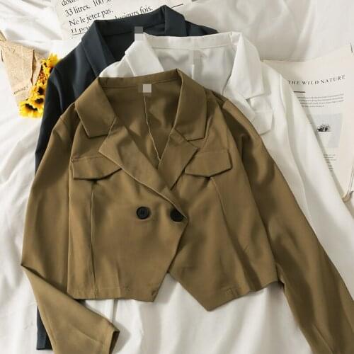 Korean Fashion Chic Short Blazer Jacket Women Long Sleeve Vintage Jakcets High Street Casual Outwear Cropped