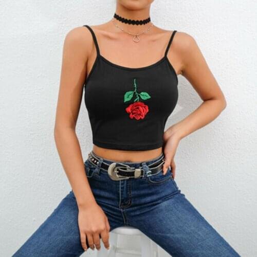 Womens Tube Top Summer Solid Sleeveless Black Embroidery Crop Top Female Sex Spaghetti Strap Workout Night Wear Womens T-shirt