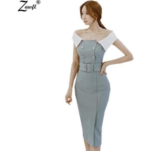 ZAWFL Summer Office Bandage Dress Women 2020 Short Sleeve Slash Neck Vintage Bodycon Pencil Dresses Ladies Vestidos Festa