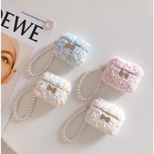 Winter Luxury Bag Cute Plush Bow For airpods case silicone Wireless Headphones case earphone accessories For airpods 2 case