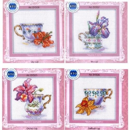 Gold Collection Lovely Counted Cross Stitch Kit Orchid Cup, Iris Cup, Lily Cup, Daffodil Cup Flower Flowers rto