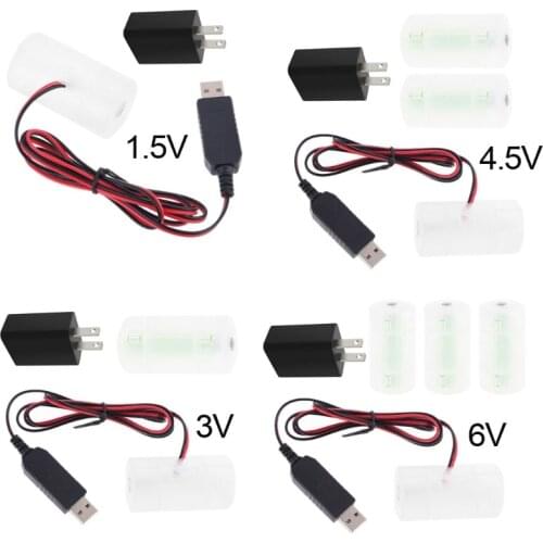 1Set 1.5V 3V 4.5V 6V LR20 D Cell Battery Eliminator with US Plug USB Power Adapter 2m Cable Replace 1 to 4pcs D Size Battery