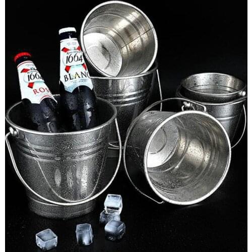 1Pc Stainless Steel Ice Bucket Portable Ice Chiller Cooler with Handle Ice Cube Container for Wine Champagne Beer (Silver)