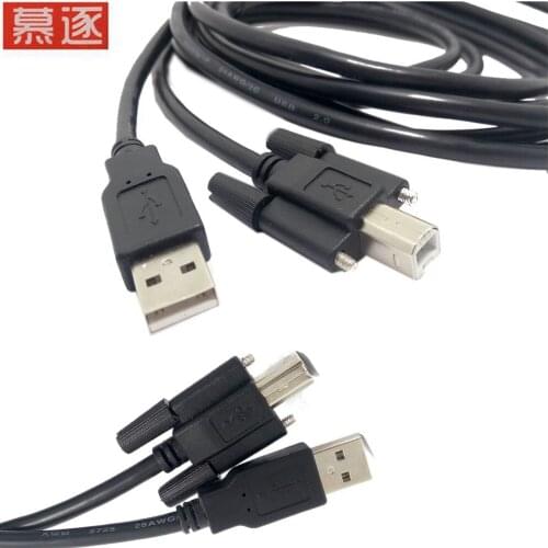 1PCS USB 2.0 A Male to B Male date line Cable with Screw holes Connector For Printer Hard disk box Scanner 1.5M/5FT 3M/10