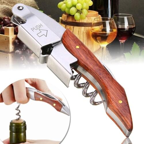 1PC Wine Corkscrew Portable Multifunctional Spiral Stainless Steel Professional Corkscrew Rosewood Handle Kitchen Gadgets