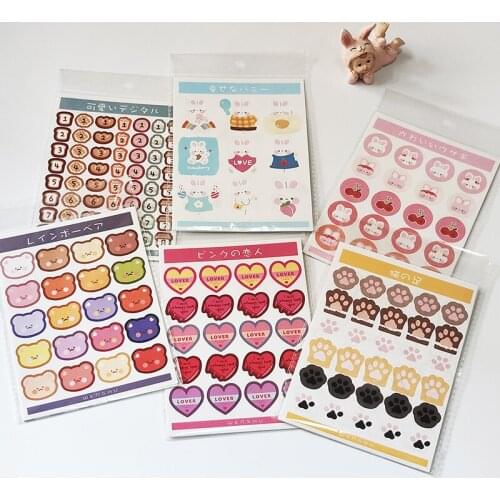 2 Sheets Cute Bear Sweetheart Decorative Stickers Cartoon Kawaii Rabbit Sticker Journal Supplies Scrapbooking Paper Stationery