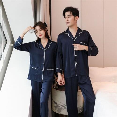 2PCS Pajamas Suit Nightwear Casual Satin Loose Sleepwear Couple Sleep Set Long Sleeve Shirt&Pants Soft Women Home Clothes
