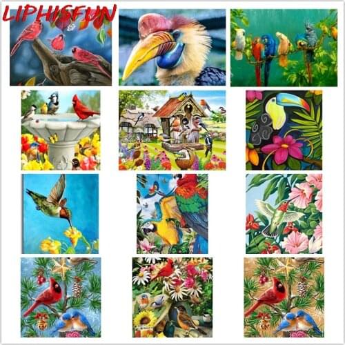 LIPHISFUN Full Drill Diamond Painting Birds Flower Rhinestone Handmade Embroidery Animal Cross Stitch Square/round Home Decor