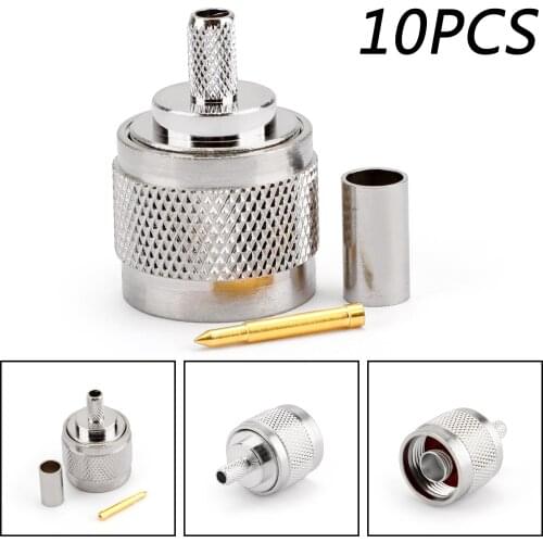 Artudatech 10Pcs Connector N Male Plug Crimp RG58 RG142 LMR195 RG400 Cable Straight Jack Parts