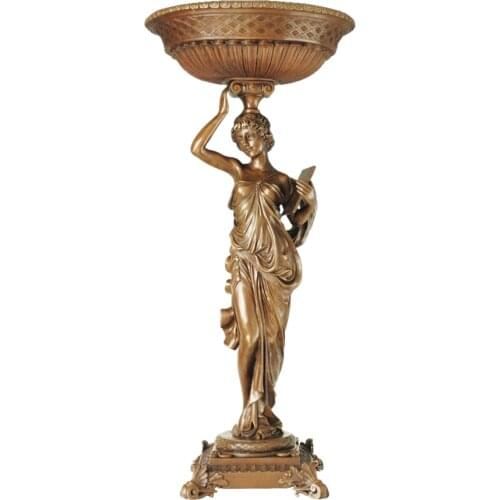 Large Tray Woman Bronze Brass Sculpture Female Statue Classical Western Art Gorgeous Hotel Home Office Decoration