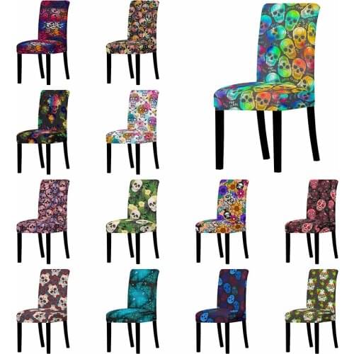 Skull Pattern Chair Cover Printed Stretch Anti-dirty Elastic Seat Cover For Wedding Party Home Kitchen Dining Room office Chair
