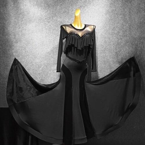 Black Ballroom Dance Dresses Womens Training / Performance Modern Dresses Standard Waltz Dresses Ballroom Dancing Dress