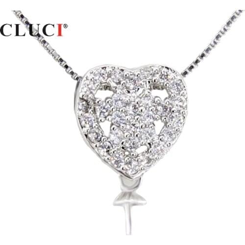 CLUCI 925 Sterling Silver Heart Shaped Pearl Pendant Mounting Silver 925 Women Jewelry Charms Pendant SP055SB