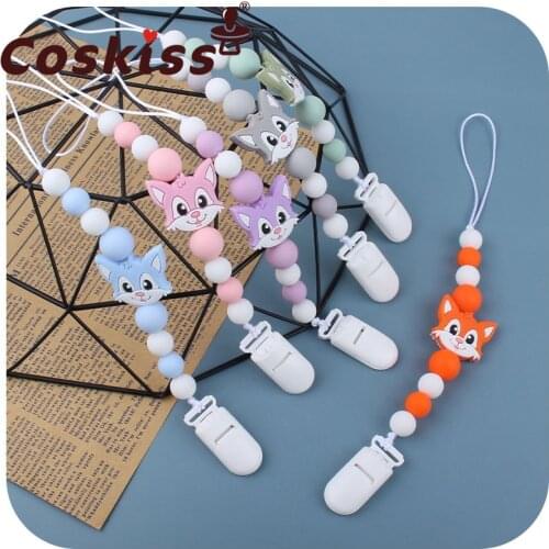 Coskiss Personalized Handmade Pacifier Clips Holder Chain Silicone Pacifier Chains Set Civet Cat Baby Teether Pacifier Hain