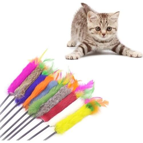 Cheap 1PC Cat Toys Cat Stick With Colorful Feather Scratch Toy for Cat Pet Supply Crazy Cat Toy Pet Supply