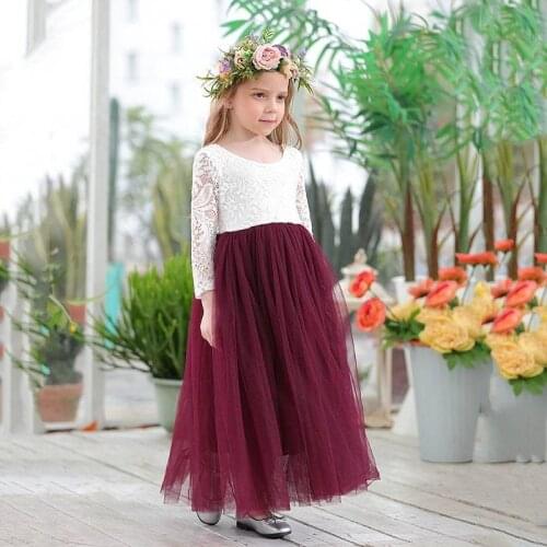 Kids Dress Girls Lace Gauze Long Sleeve Flower Princess Dresses Childrens Frocks