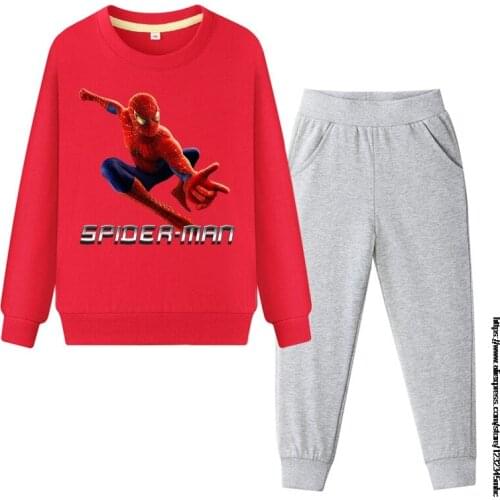 Disney New Fashion SpiderMan Hoodies and Pants 2pcs Set Kids Sweatshirt Casual Trouser Suit Girls Boys Tracksuit