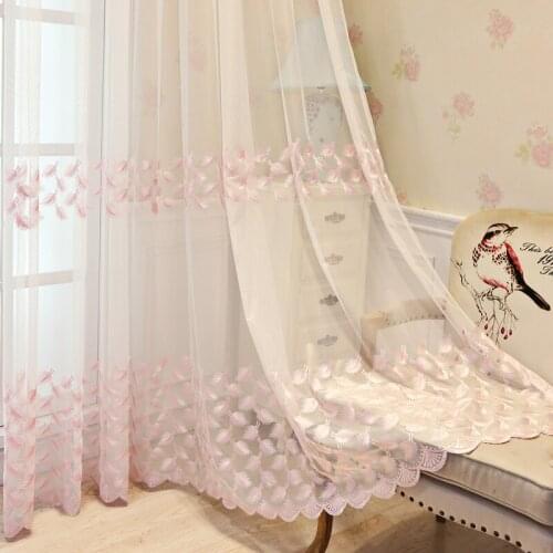 Phoenix Feather Embroidered Tulle Curtain for Living Room Romantic Elegant Pink Beige Lace Bottom Balcony Window Drapes JS253C