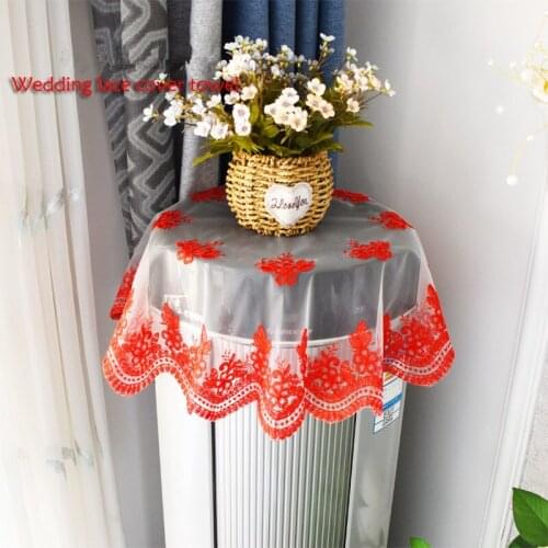 Chinese Red Festive Round 80cm Lace Embroidered Small Tablecloth Bedroom Balcony Living Room Wedding Decor Party Decoration
