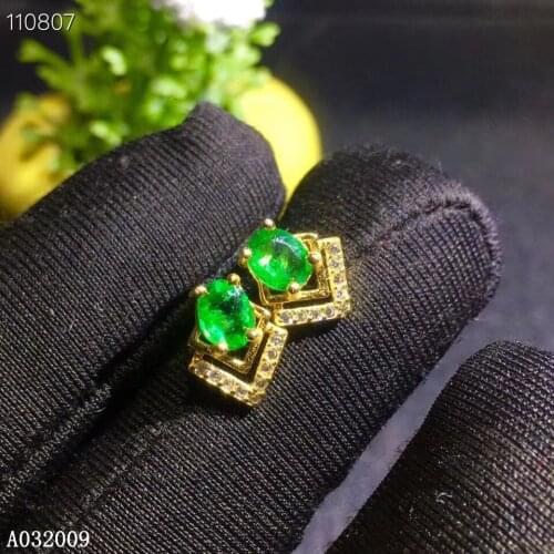 KJJEAXCMY 925 sterling silver inlaid natural emerald earrings new popular ladies ear stud support test