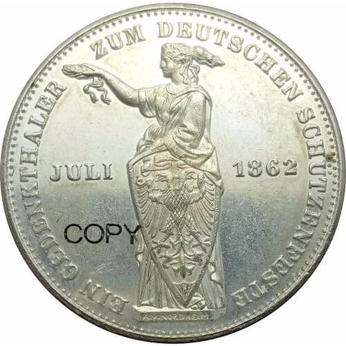 German States Frankfurt am Main 1 Thaler German Shooting Festival 1862 Brass Plated Silver Copy Coins