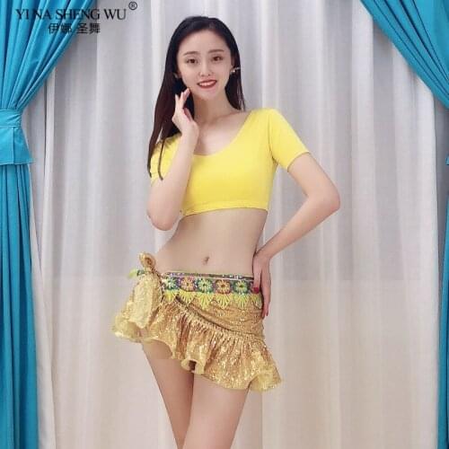 New Belly Dance Practice Costume Short Top+Hip scarf Sexy Bead Sequin Skirt Oriental Dance Bellydance Practice Wear Beginner Set