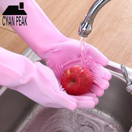 Kitchen Dishwashing Gloves Rubber Silicone Dish Washing Gloves Household Silicone Rubber Gloves Latex Cleaning Tool