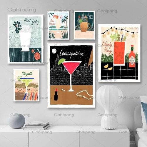 Kitchen Poster Print Champagne Cocktail Drink Canvas Print Wall Art Painting Summer Picture Dining Room Restaurant Bar Decor