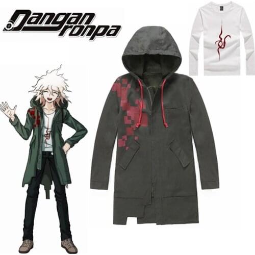 Super Danganronpa 2 Komaeda Nagito Jacket Hoodies Army Green Color Coat Cosplay Costume Cos Trench