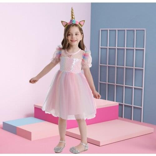 Sequined Girls Summer Dress Princess Elegant Party Frocks Dresses For Girls Sweet Birthday Costume 3-8 Years Old Children Dress