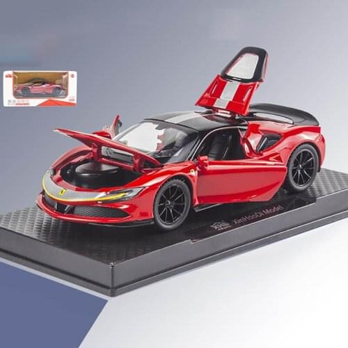 1/32 Alloy Die Cast SF90 Supercar Model Toy Vehicle Simulation Sound Light Pull Back Sports Car Toys For Kids Gift