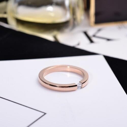 YUN RUO Fashion Simple Zirconia Inlay Ring Rose Gold Color Woman Birthday Gift Party Titanium Steel Jewelry Top Quality Not Fade