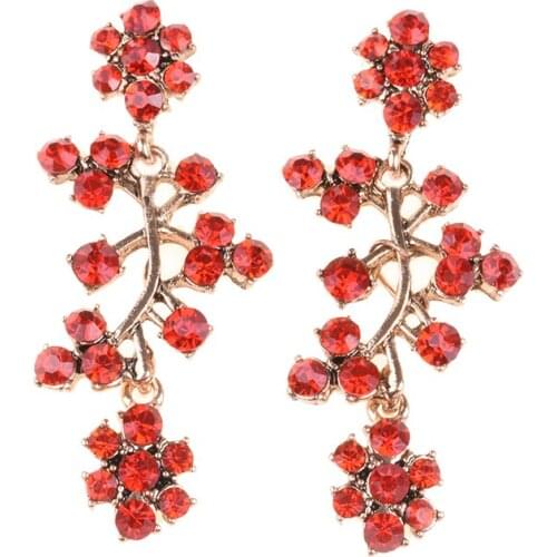 Fashion Big long Green crystal drop earrings for women vintage flower Gold Color bride Earrings wedding Jewelry accessories