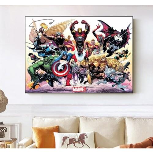 Cartoons Marvel Avengers Canvas Painting Comics Superhero Poster Wall Art Print Wall Picture for Living Room Bedroom Decor