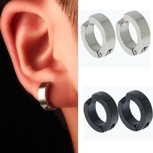 1 Pair Men Stainless Steel Non-Piercing Clip On Ear Cuff Earrings