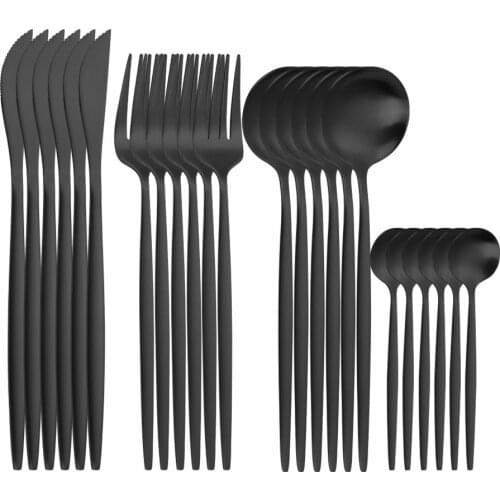 Cutlery Set Stainless Steel 24 Piece Tableware Sets Dishwasher Safe Fork Spoon Set Cutlery Set Black Cutlery Dropshipping Spoons