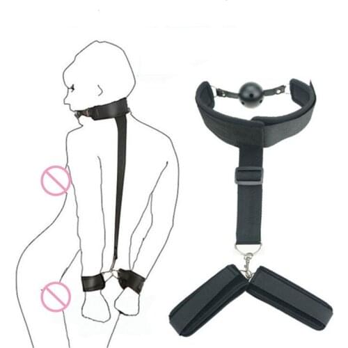 Adult Sponge Back Handcuffs Harness Mouth Plug Gag Bondage Set Restraints Sex for Couples Woman Slave Sexy Erotic Hot