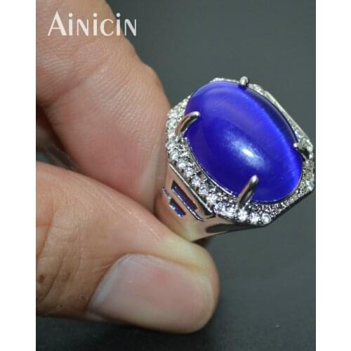 New Fashion Navy Blue Cat Eyes 13x18mm Cabochon Adjutable Rings For Men and Women Best Friendship Gift 5pc/lot