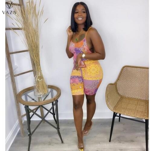 VAZN 2021 New Indie Folk Sexy Soft Beach Halter Sleeveless Free Europe And America Women Skinny Playsuits